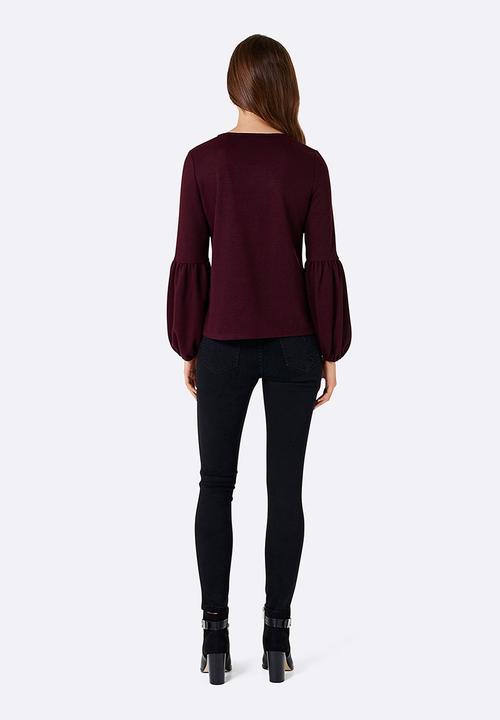 Forever New (Spree) - Tiffany Balloon Sleeve Top Burgundy
