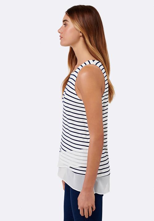 Forever New (Spree) - Annelise Stripe Wrap Tank Top Navy & White