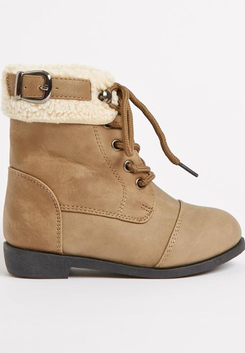 Jumbo - Lace Up Fur Boot Mid Brown