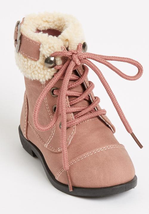Jumbo - Lace Up Fur Boot Mid Pink