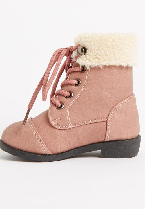 Jumbo - Lace Up Fur Boot Mid Pink