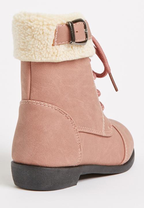 Jumbo - Lace Up Fur Boot Mid Pink
