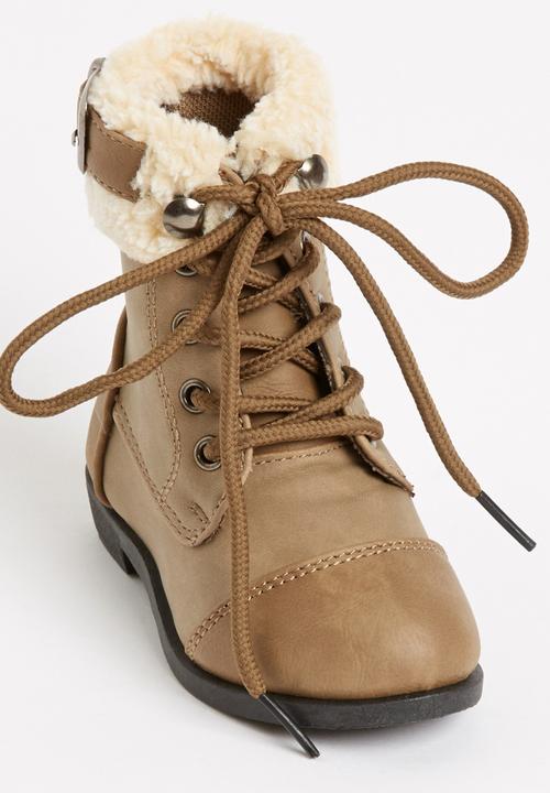 Jumbo - Lace Up Fur Boot Mid Brown