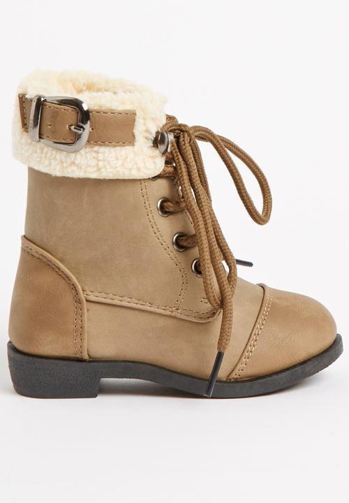 Jumbo - Lace Up Fur Boot Mid Brown