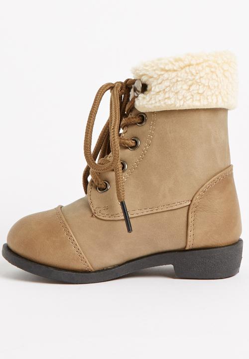 Jumbo - Lace Up Fur Boot Mid Brown