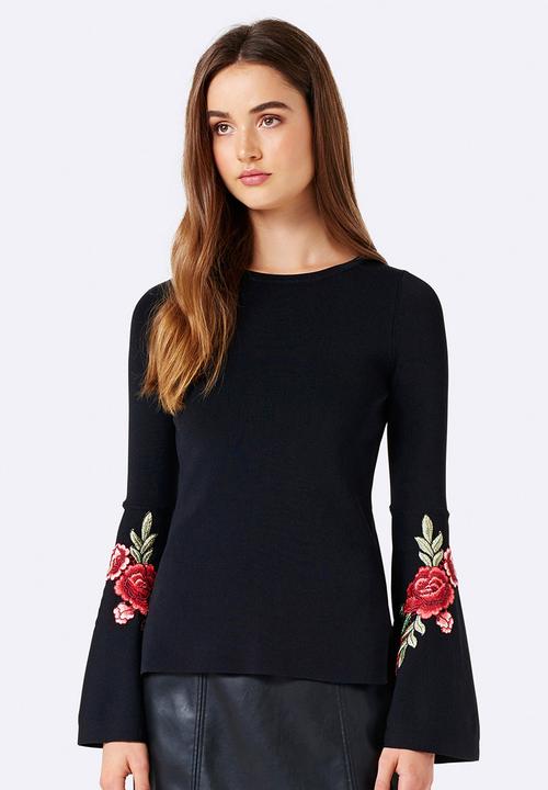Forever New (Spree) - Adele Embroidered Flare Sleeve Top Black