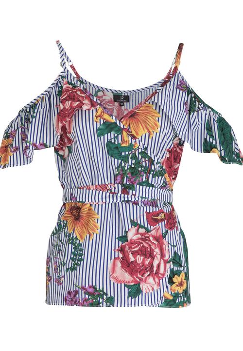 STYLE REPUBLIC - Cold Shoulder Wrap Blouse Multi-colour