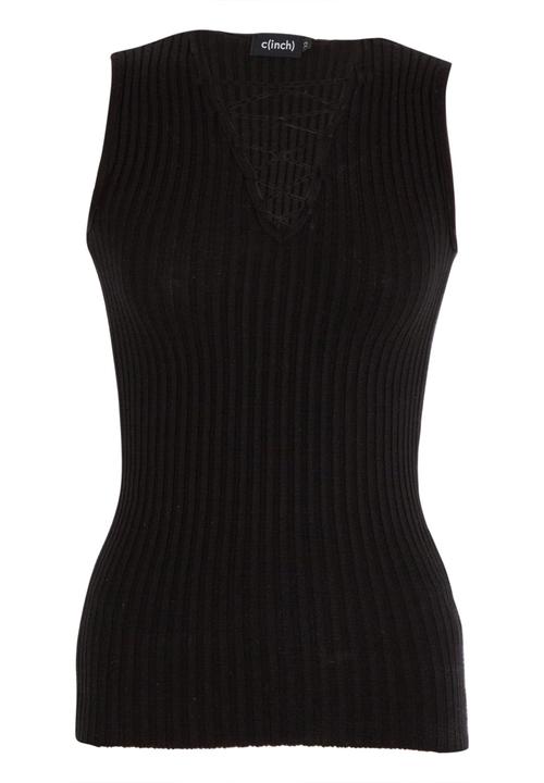 c(inch) - Ribbed Lace Up Top Black