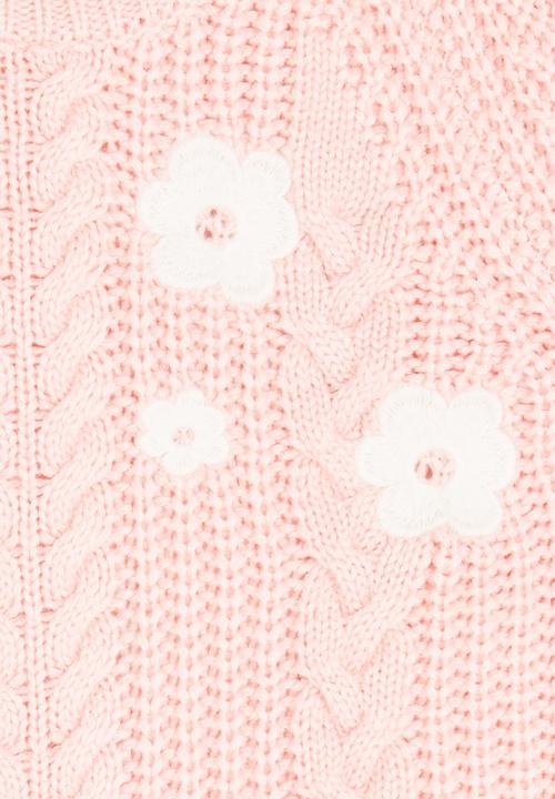 See-Saw - Chunky Knit with Flower Embroidery Mid Pink