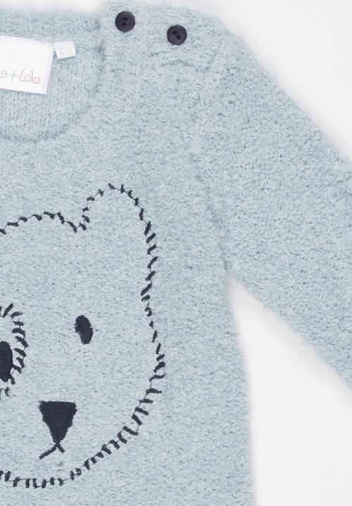 Luke & Lola - Boys Bear Fluffy Knit Pale Blue
