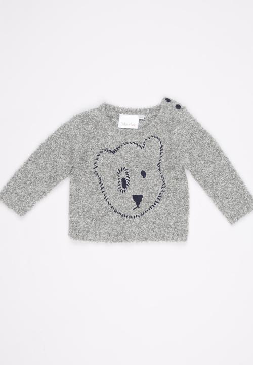 Luke & Lola - Boys Bear Fluffy Knit Pale Grey