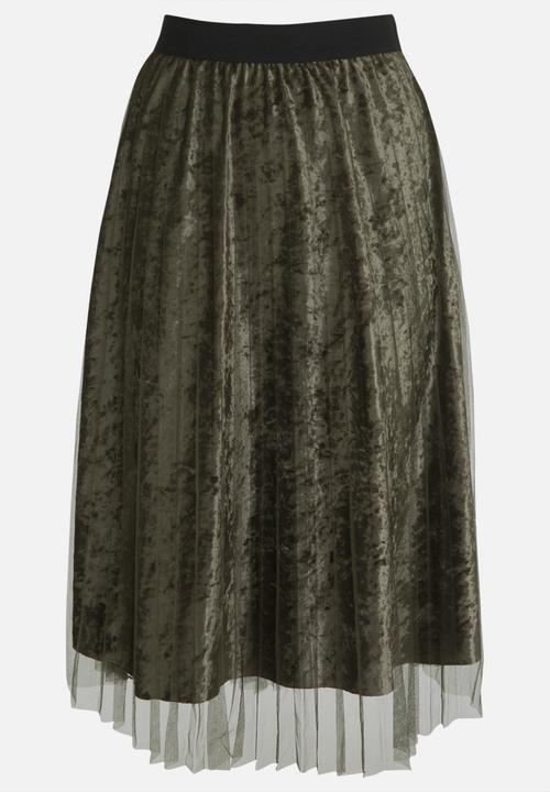 STYLE REPUBLIC - Mesh Overlay Skirt Dark Green