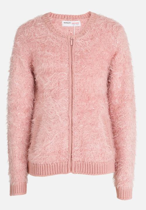 MINOTI - Sequin Fluffy Knit Bomber Jacket Pale Pink