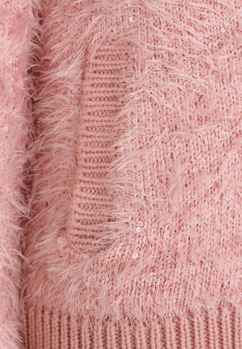 MINOTI - Sequin Fluffy Knit Bomber Jacket Pale Pink