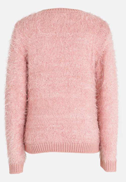 MINOTI - Sequin Fluffy Knit Bomber Jacket Pale Pink