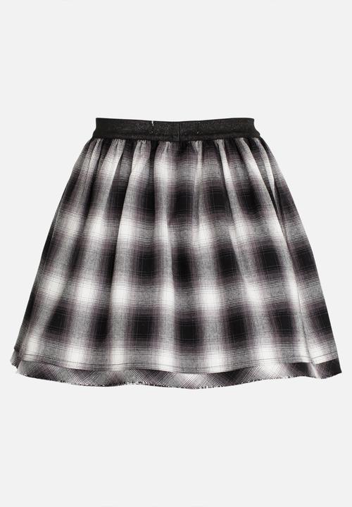 MINOTI - Plaid Skirt with Raw Hem Grey
