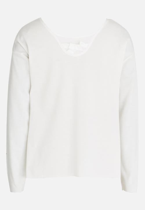 MINOTI - Raw Edge Top with Back Satin Bow Off White