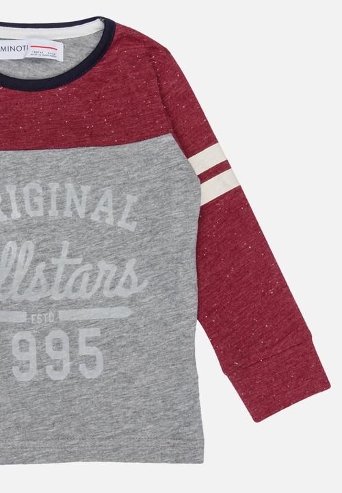 MINOTI - Printed contrast marl T-shirt - grey & maroon
