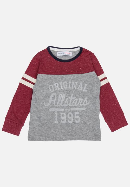 MINOTI - Printed contrast marl T-shirt - grey & maroon