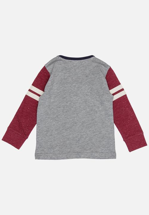 MINOTI - Printed contrast marl T-shirt - grey & maroon