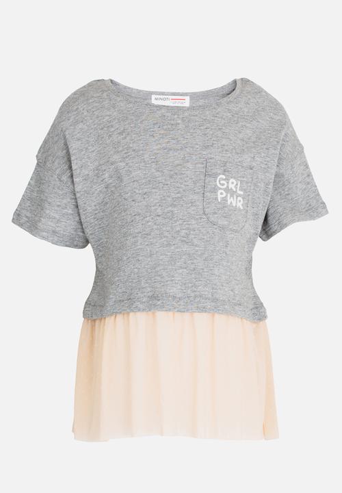 MINOTI - Shimmer Colour Block Frilled Hem Tee Grey
