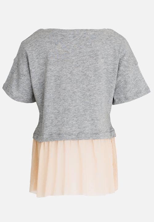 MINOTI - Shimmer Colour Block Frilled Hem Tee Grey