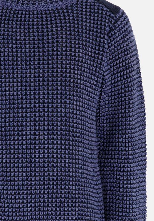 MINOTI - Mixed Knitted Jumper with Quilted Shoulder Panel Blue