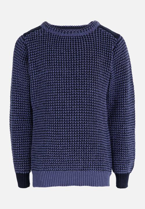 MINOTI - Mixed Knitted Jumper with Quilted Shoulder Panel Blue