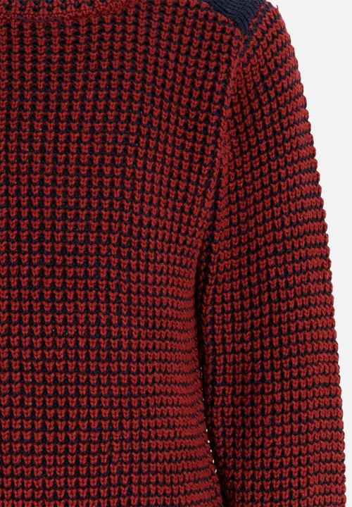 MINOTI - Mixed Knitted Jumper with Quilted Shoulder Panel Maroon