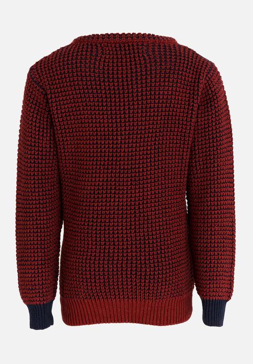 MINOTI - Mixed Knitted Jumper with Quilted Shoulder Panel Maroon