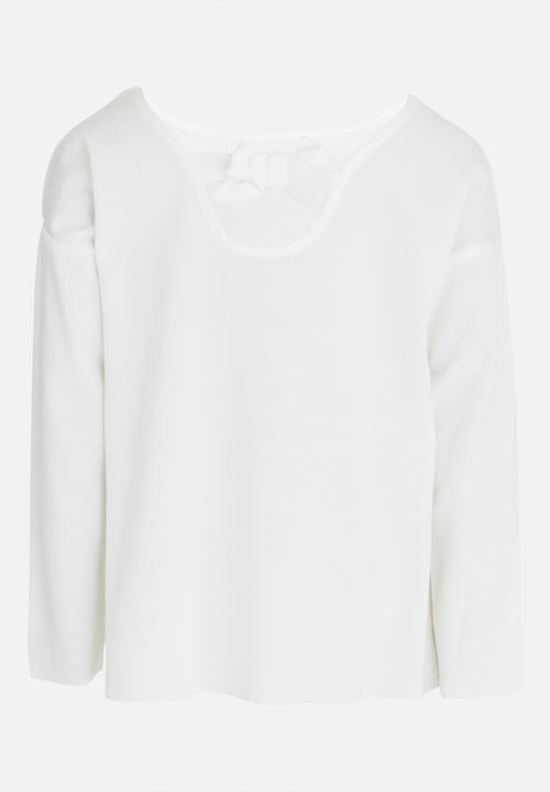 MINOTI - Raw Edge Top with Back Satin Bow Off White