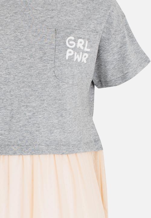 MINOTI - Shimmer Colour Block Frilled Hem Tee Grey