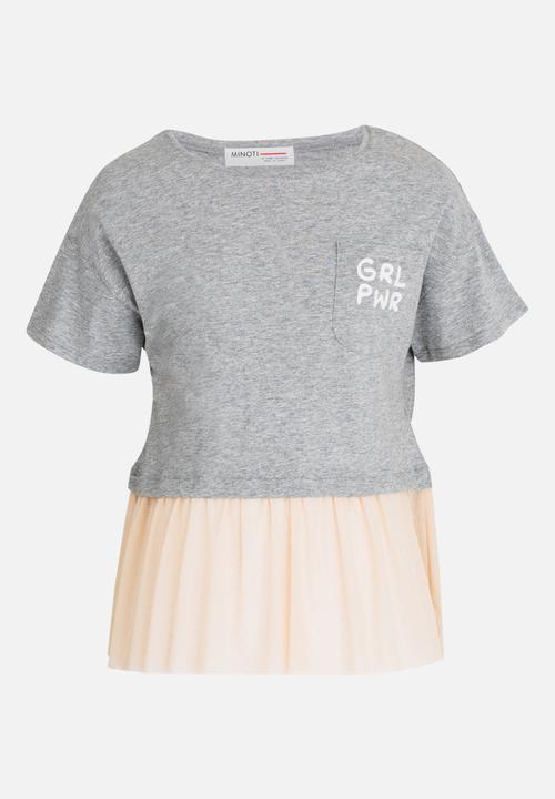 MINOTI - Shimmer Colour Block Frilled Hem Tee Grey