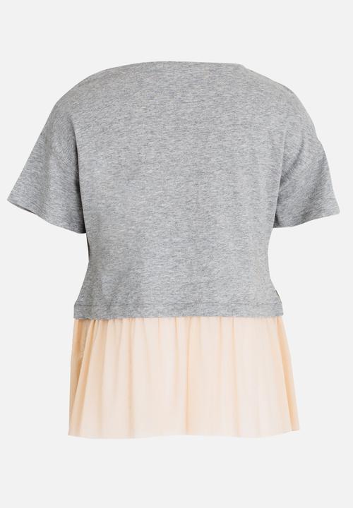 MINOTI - Shimmer Colour Block Frilled Hem Tee Grey