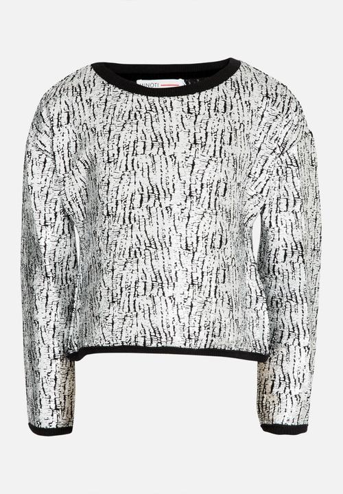 MINOTI - Cropped foil print jumper - silver & black 