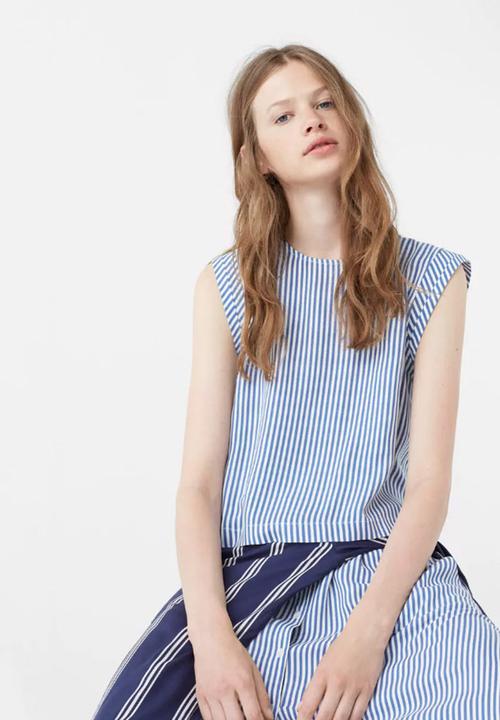 MANGO - Striped Sleeveless Top Blue and White