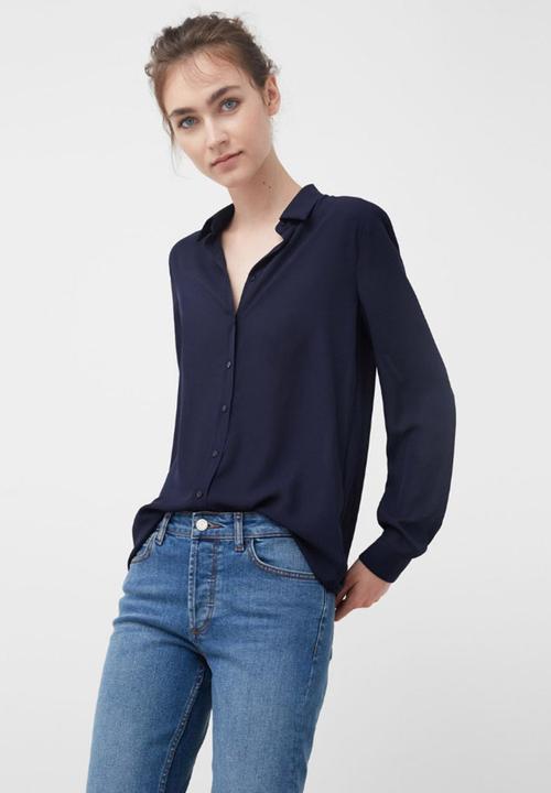 MANGO - Flowy Long Sleeve Shirt Navy