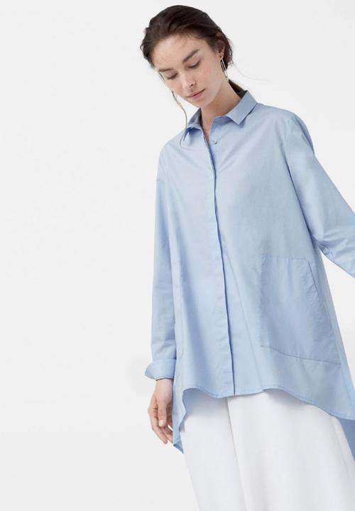 MANGO - Hi-low Hemline Shirt Pale Blue