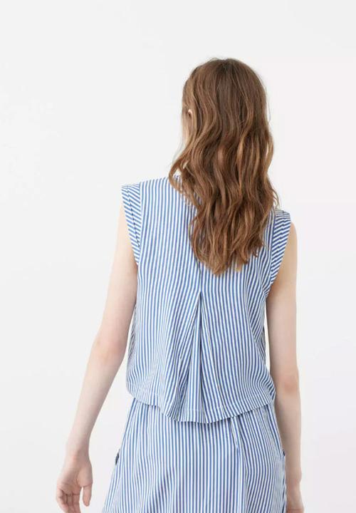 MANGO - Striped Sleeveless Top Blue and White