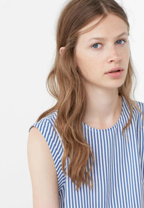 MANGO - Striped Sleeveless Top Blue and White