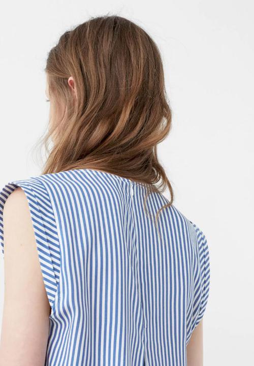 MANGO - Striped Sleeveless Top Blue and White