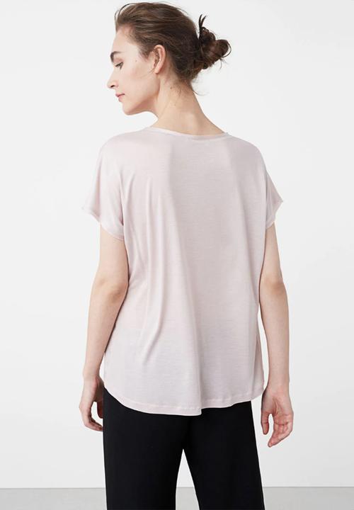 MANGO - Flowy Short Sleeve T-Shirt Pale Pink