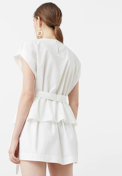 MANGO - Belted Cap Sleeve Top White