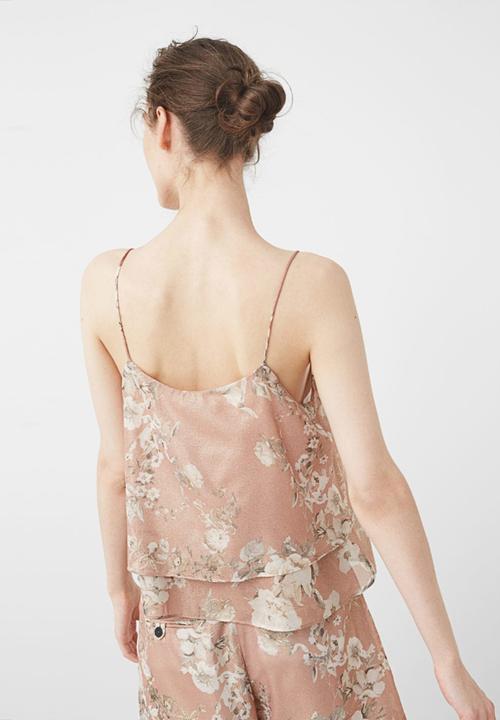 MANGO - Floral Print Frill Top Pale Pink