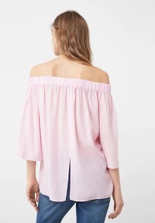 MANGO - Off-the-shoulder Blouse Pale Pink