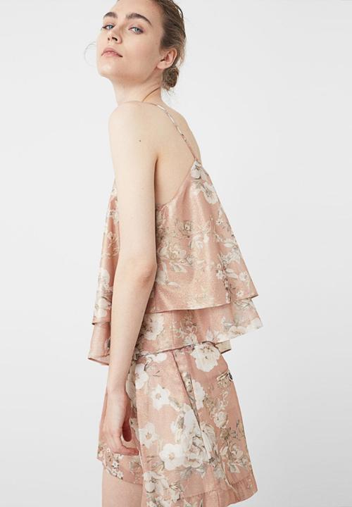 MANGO - Floral Print Frill Top Pale Pink
