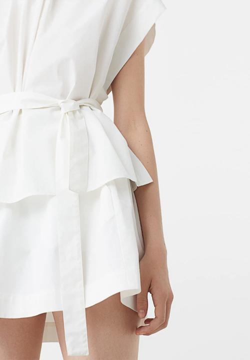 MANGO - Belted Cap Sleeve Top White