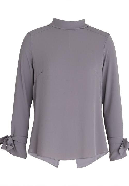 edit - Turtleneck Blouse with Tie Sleeves Grey