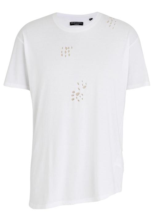 Brave Soul - Benji Hole Detail Longer Length Tee White