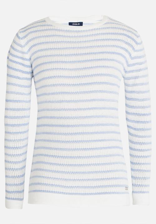 POLO - Ashleigh LS Striped Pullover Mid Blue
